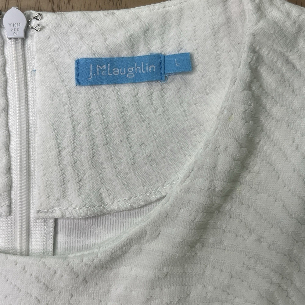 J McLaughlin Catalina Cloth Dress Large White Jacquard Short Sleeve A-line 36" - Picture 10 of 13